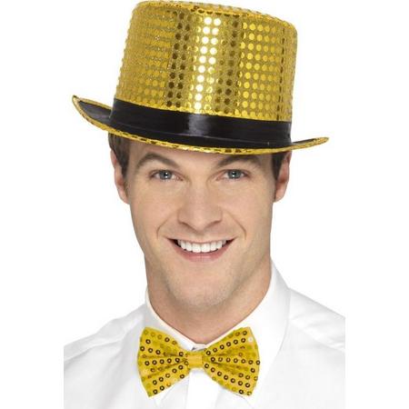 SMIFFYS - Goudkleurige hoed met zwart lint voor volwassenen - Hoeden > Hoge hoeden